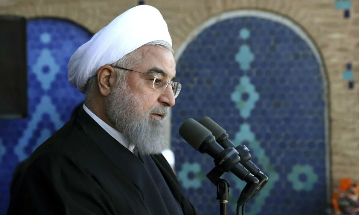 President Hassan Rouhani speaks in a public gathering at the city of Yazd, some 410 miles southeast of the capital Tehran, Iran, on Nov. 10, 2019. (Office of the Iranian Presidency via AP)
