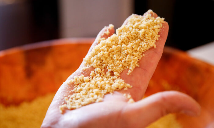 Hand-rolled couscous in the making. (Samira Bouaou/The Epoch Times)