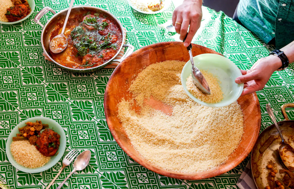 At the Arazis' table, couscous takes center stage. (Samira Bouaou/The Epoch Times)