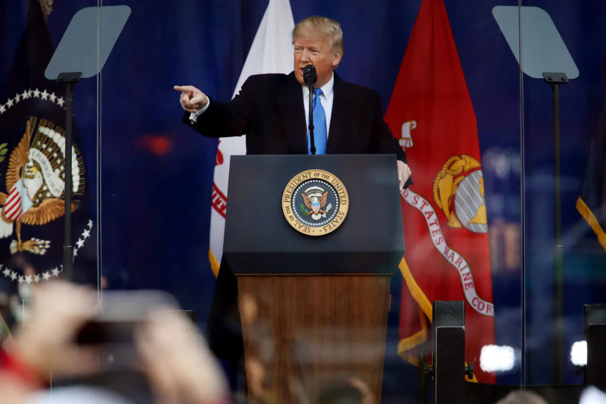 President Donald Trump speaks at the opening ceremony of the Veterans Day Parade on Nov. 11, 2019 in New York City. (Spencer Platt/Getty Images)