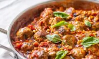 Tuna Meatballs in Tomato, Eggplant, and Harissa Sauce