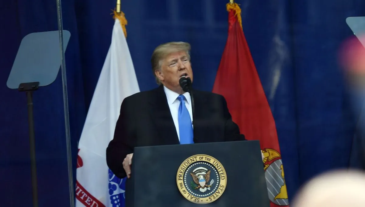 President Donald Trump delivers remarks during the New York City Veterans Day Parade on Nov. 11, 2019 in New York. (Brendan Smialowski/AFP via Getty Images)