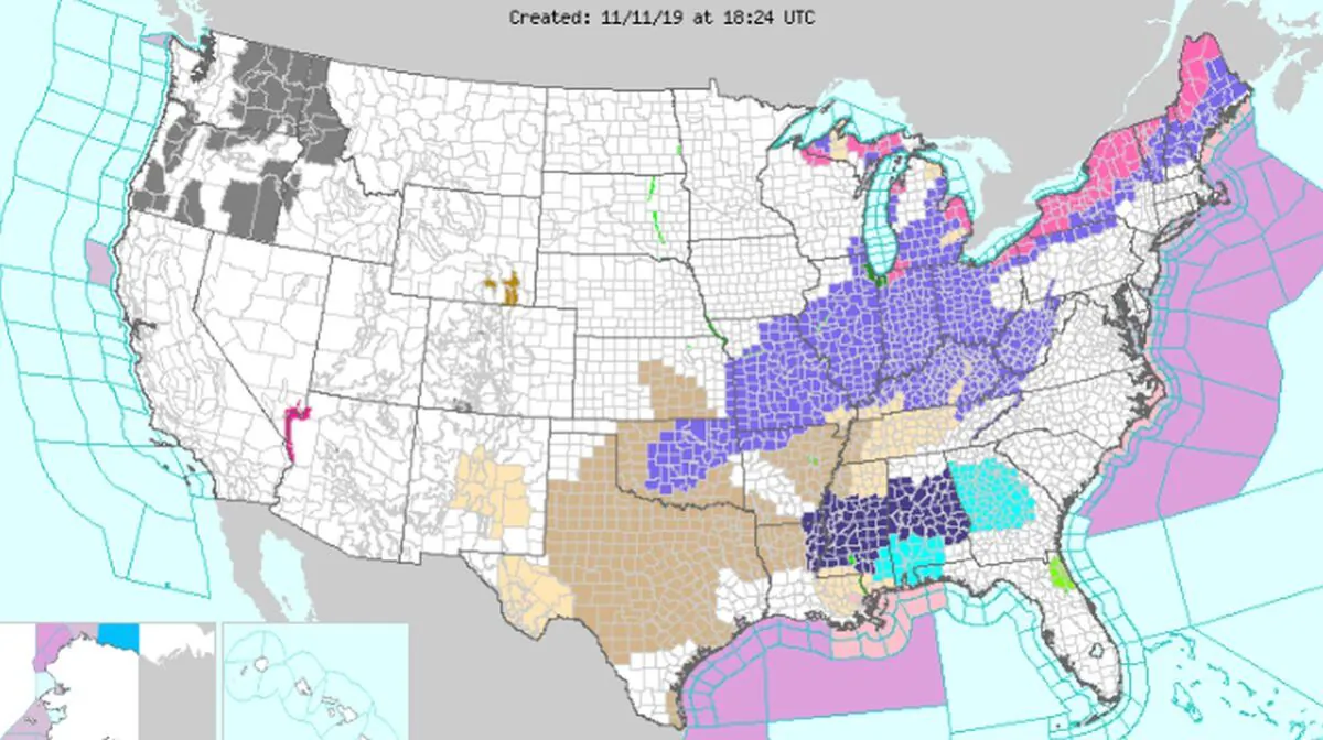 More than 300 records across the United States for November are forecast to be broken this week as an artic wave of air descends over much of the country. (National Weather Service)