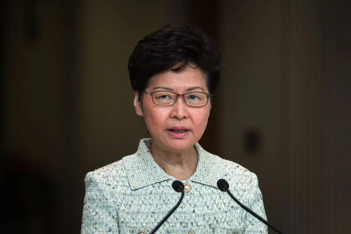 Hong Kong leader Carrie Lam takes part in her weekly press conference in Hong Kong on Oct. 15, 2019. (Mohd Rasfan/AFP via Getty Images)
