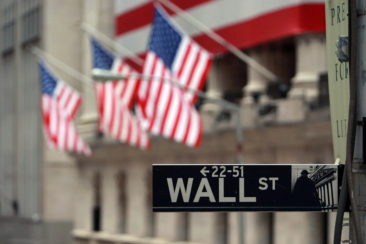 A Wall St. sign next to the New York Stock Exchange (NYSE) September 16, 2008 in New York City. (Photo by Spencer Platt/Getty Images)