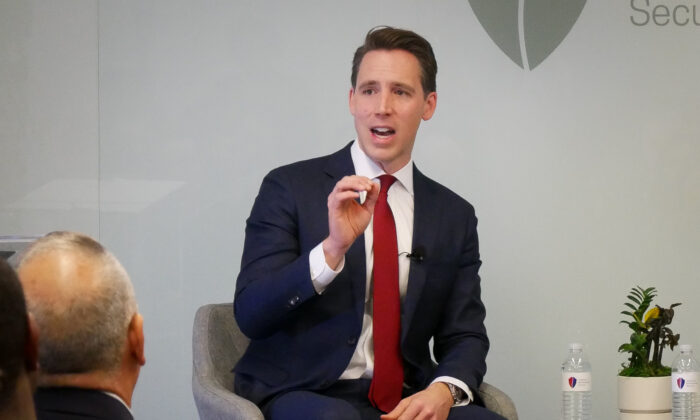 Sen. Josh Hawley (R-Mo.) speaks on foreign policy in Washington on Nov. 12, 2019. (Sherry Dong/The Epoch Times)
