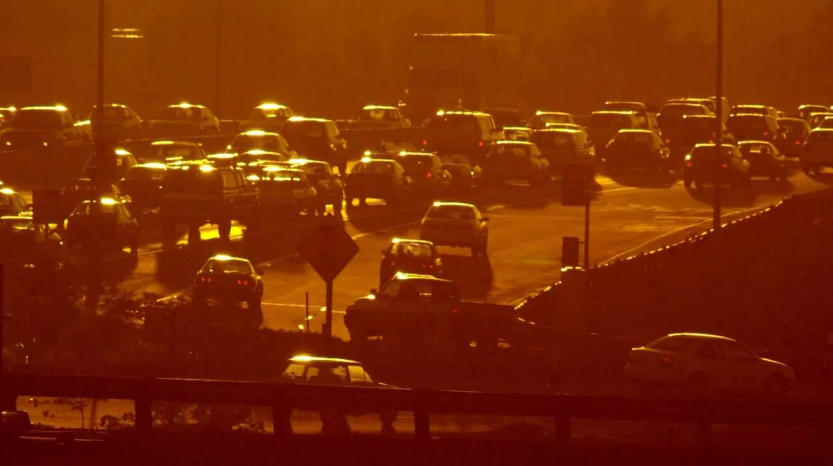The "Orange Crush" freeway intersection is pictured just before sunset in Orange, Calif., on Oct. 11, 2000. (David McNew/Newsmakers)