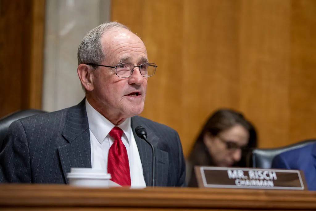 Chairman James Risch speaks to Brian Hook, State Department Special Representative for Iran, as he testifies during a hearing held by the Senate Foreign Relations Committee in Washington, on Oct. 16, 2019. (Tasos Katopodis/Getty Images)