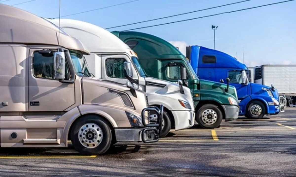 This undated file photo shows trucks lined up at a rest stop. (Shutterstock)