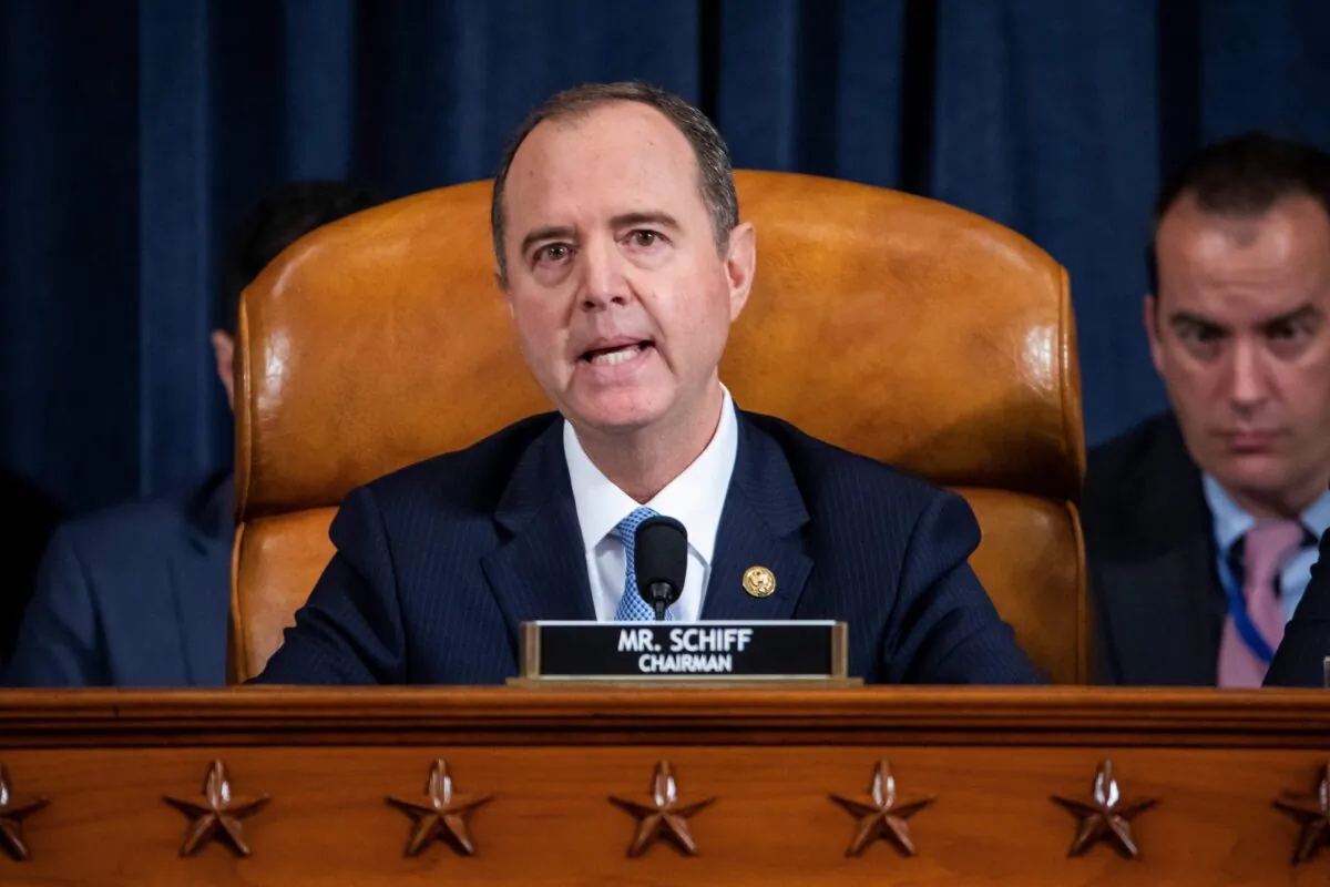 House Intelligence Chairman Adam Schiff (D-Calif.) speaks at the open impeachment hearing in Washington on Nov. 13, 2019. (Jim Lo Scalzo/Pool/AFP via Getty Images)