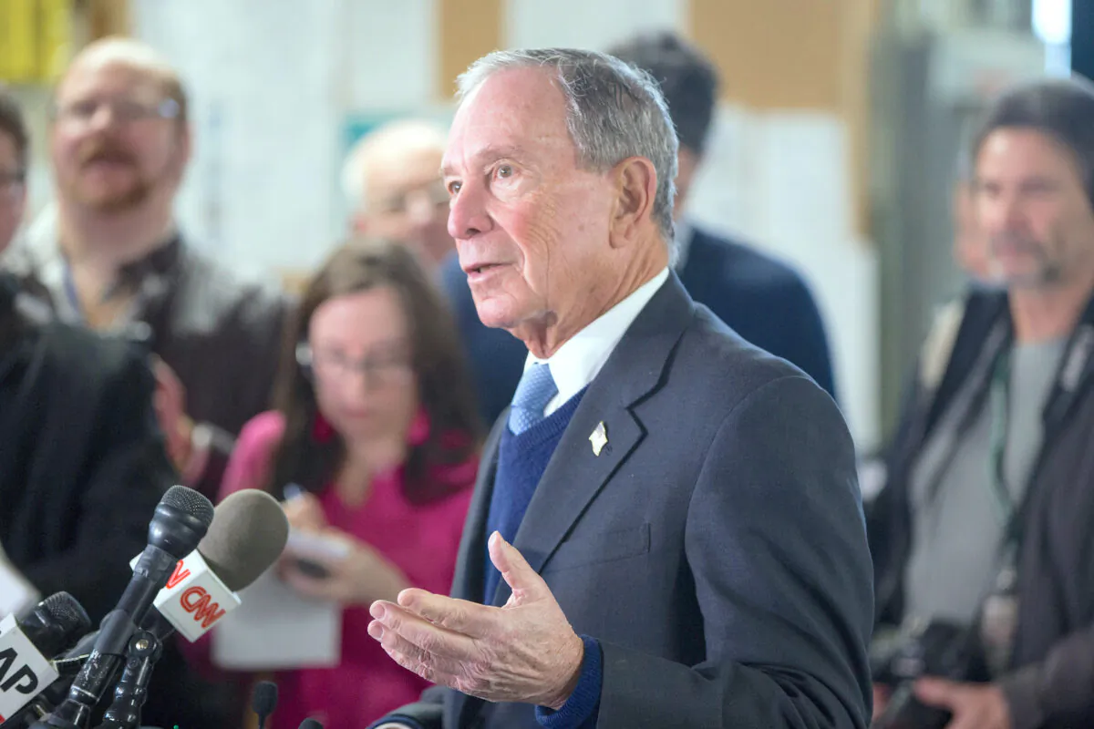 Former New York City Mayor Michael Bloomberg speaks with the media after touring the W.H. Bagshaw Co. during an exploratory trip in Nashua, N.H., on Jan. 29, 2019. (Scott Eisen/Getty Images)