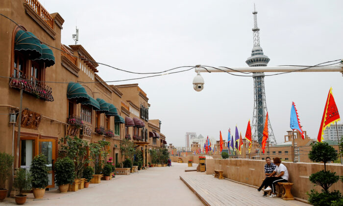A security camera is placed in a renovated section of the Old City in Kashgar, Xinjiang Uyghur Autonomous Region, China on Sept. 6, 2018. (Thomas Peter/Reuters)