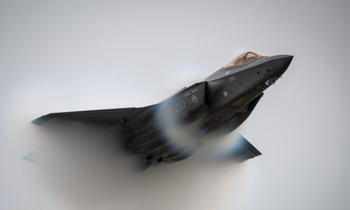 An F-35 performs a high-speed pass during the Oregon International Airshow in McMinnville, Oregon, on Sept. 21, 2019. (U.S. Air Force Photo by Senior Airman Alexander Cook)