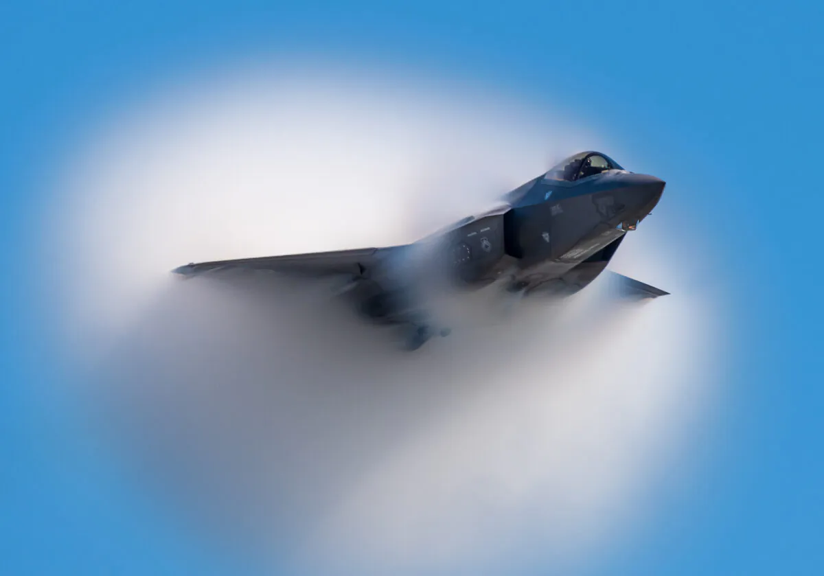 An F-35 performs aerial maneuvers during the Wings Over Houston Airshow in Houston, Texas, on Oct. 18, 2019. (Senior Airman Alexander Cook/U.S. Air Force)
