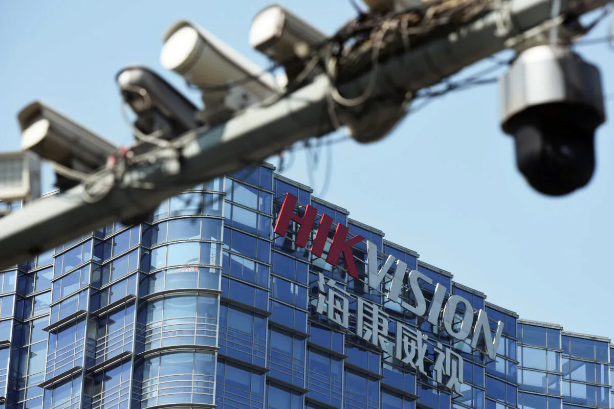 Surveillance cameras are seen near Hikvision's headquarters in Hangzhou, Zhejiang Province, China, on May 22, 2019. (Stringer/Reuters)