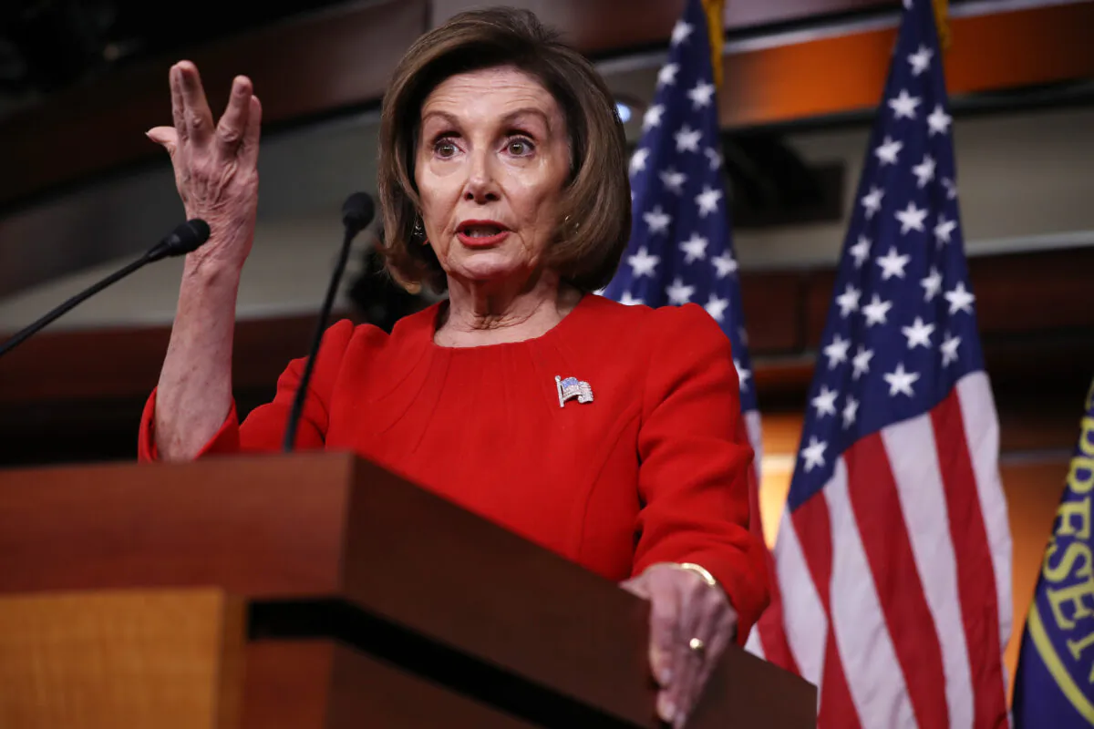 House Speaker Nancy Pelosi (D-Calif.) holds her weekly news conference in the House Visitors Center at the U.S. Capitol in Washington on Nov. 14, 2019. (Photo by Chip Somodevilla/Getty Images)