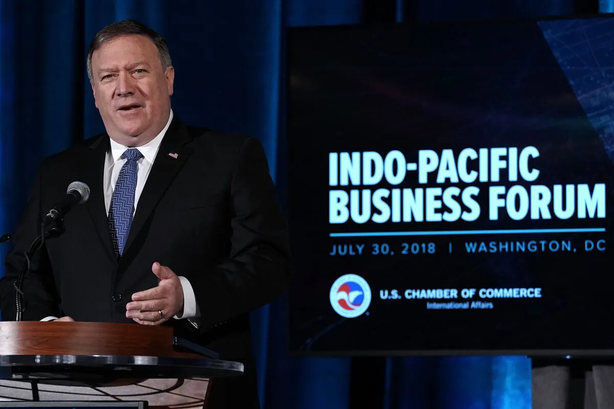U.S. Secretary of State Mike Pompeo speaks during the Indo-Pacific Business Forum at the U.S. Chamber of Commerce (USCC) in Washington on July 30, 2018. (Alex Wong/Getty Images)