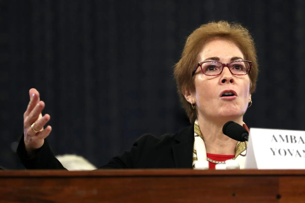 Former U.S. Ambassador to Ukraine Marie Yovanovitch testifies before the House Intelligence Committee on Capitol Hill in Washington, on Nov. 15, 2019. (Andrew Harnik/AP Photo)