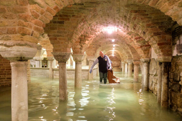 The flooded crypt of St Mark's Basilica is pictured during an exceptionally high water levels in Venice
