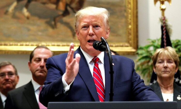 President Donald Trump delivers remarks on honesty and transparency in healthcare prices inside the Roosevelt Room at the White House in Washington on Nov. 15, 2019. (Tom Brenner/Reuters)