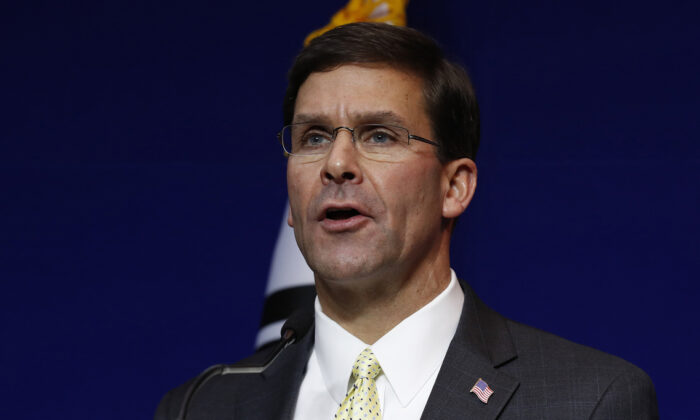 U.S. Defense Secretary Mark Esper attends the press conference after the 51st Security Consultative Meeting (SCM) at Defense Ministry on Nov. 15, 2019 in Seoul, South Korea. (Jeon Heon-Kyun-Pool/Getty Images)