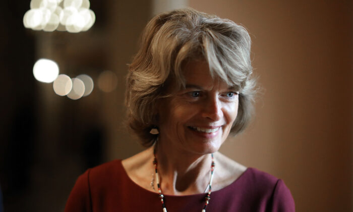 Sen. Lisa Murkowski (R-Alaska) is interviewed  following the GOP weekly policy luncheon at the U.S. Capitol in Washington on July 31, 2018. (Chip Somodevilla/Getty Images)