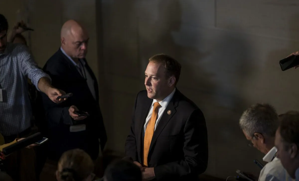 Rep. Lee Zeldin (R-NY) speaks to members of the press during a closed-door deposition of Former Special Envoy to Ukraine Kurt Volker led by the House Intelligence Committee on Capitol Hill on October 3, 2019 in Washington. (Zach Gibson/Getty Images)