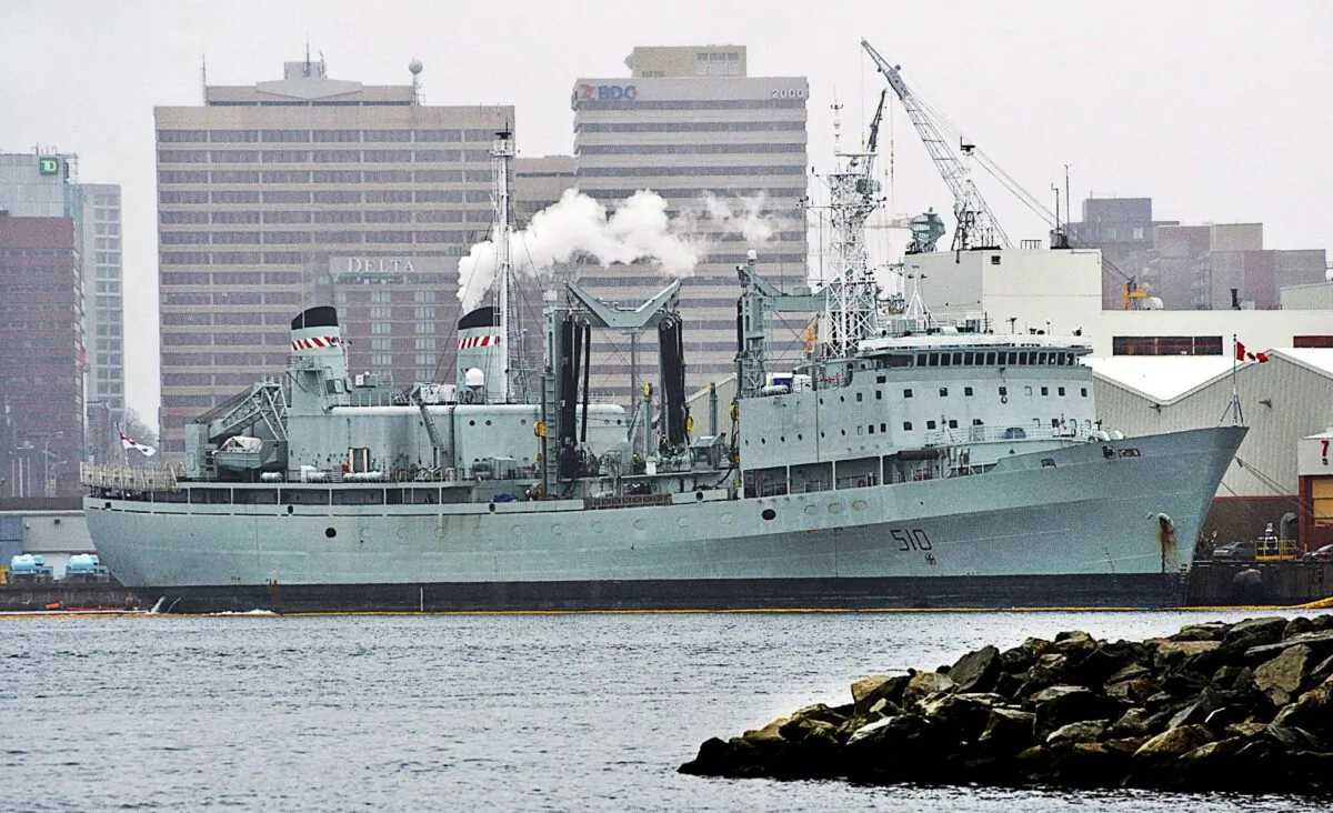 HMCS Preserver, a Royal Canadian Navy supply ship, is docked in Halifax on Feb. 5, 2014. The Navy’s last operational support ship, the Preserver was retired in October 2016. A replacement is being built at Seaspan’s Vancouver Shipyards. (The Canadian Press/Andrew Vaughan)