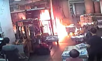 Masked Intruders Set Fire to Hong Kong Epoch Times Printing Press