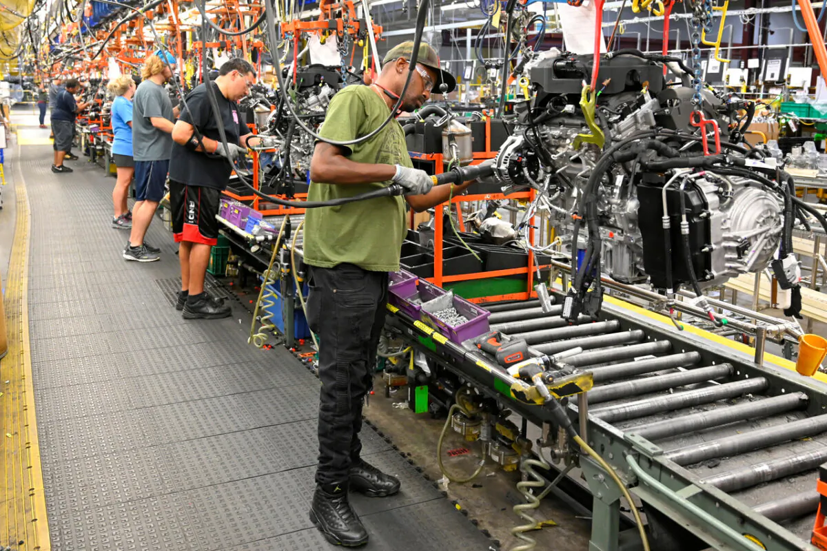 U.S. Manufacturing: Engines are assembled as they make their way through the assembly line at the General Motors (GM) manufacturing plant in Spring Hill, Tennessee, on Aug. 22, 2019. (Reuters/Harrison McClary/File Photo)