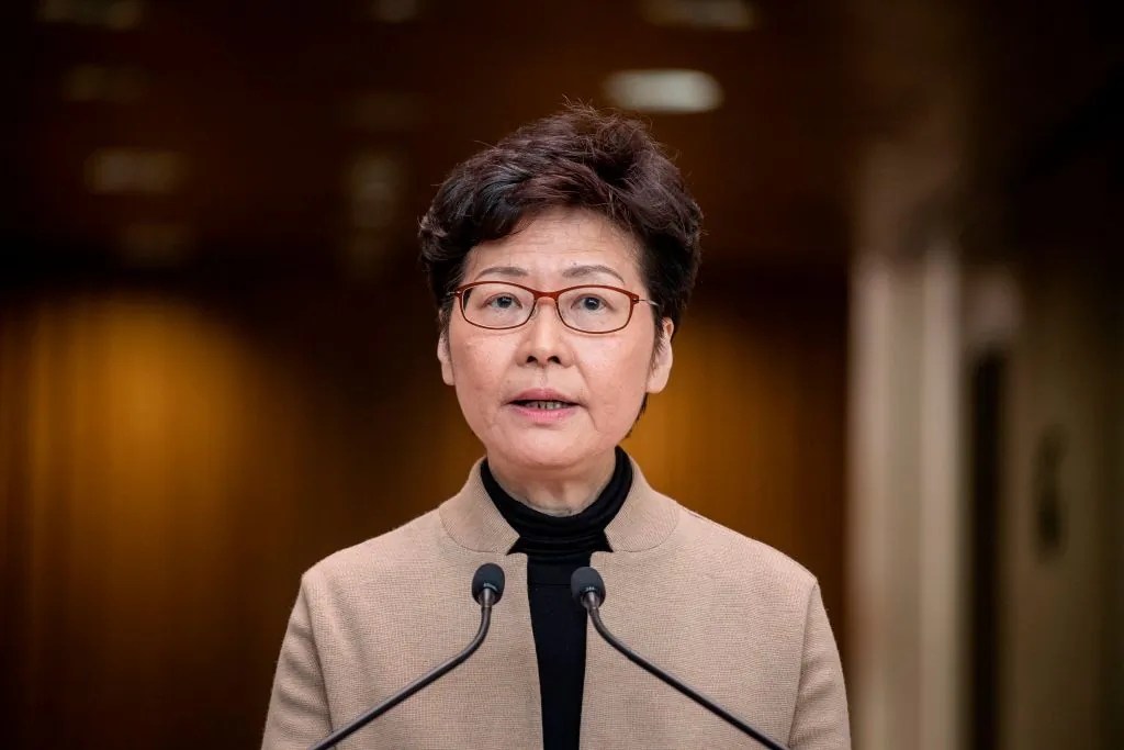 Hong Kong leader Carrie Lam speaks during a press conference in Hong Kong on Nov. 19, 2019. (Nicolas Asfouri/AFP via Getty Images)