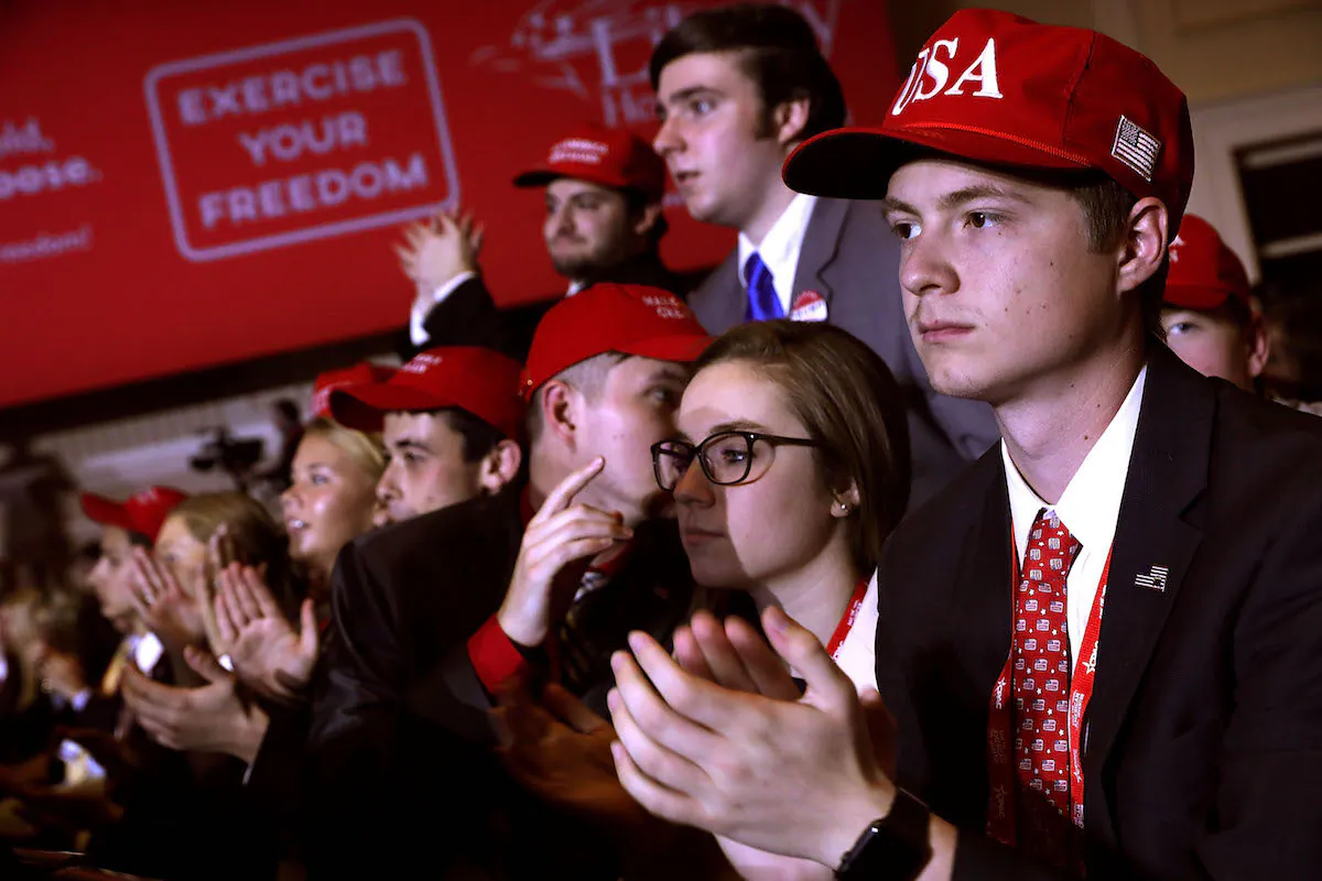 Young supporters cheer President Donald Trump at the Gaylord National Resort and Convention Center in National Harbor, Md., on Feb. 23, 2018. (Chip Somodevilla/Getty Images)