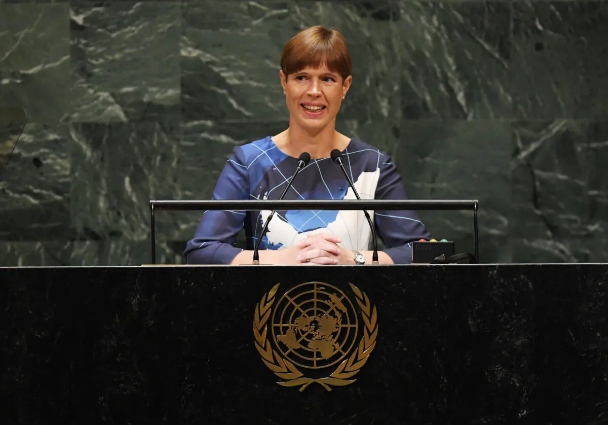 Estonian President Kersti Kaljulaid speaks to the 74th Session of the General Assembly at the United Nations headquarters in New York on Sept. 25, 2019. (Timothy A. Clary/ AFP via Getty Images)        