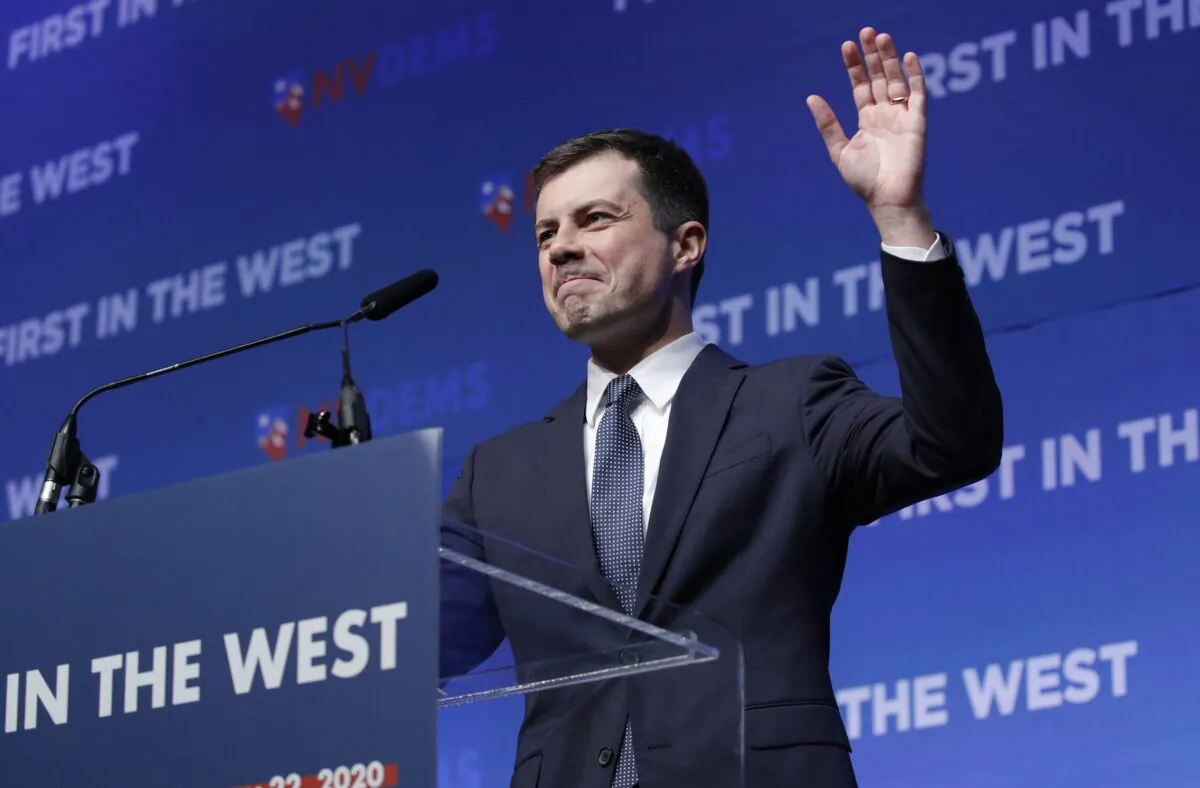 Democratic presidential candidate South Bend Mayor Pete Buttigieg speaks during a fundraiser for the Nevada Democratic Party in Las Vegas on Nov. 17, 2019. (John Locher/AP Photo)
