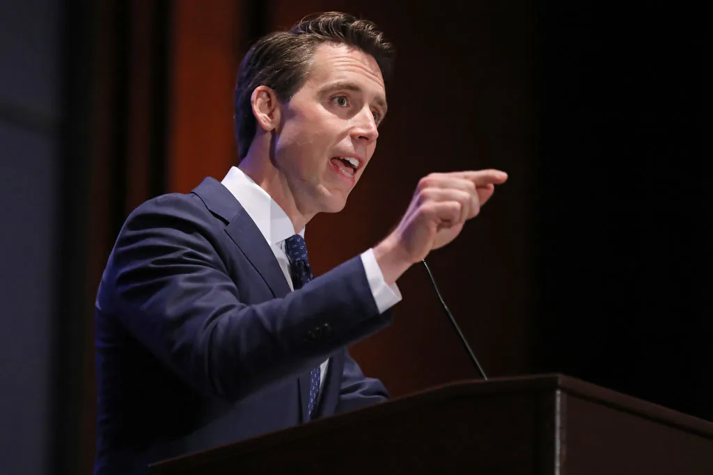 Sen. Josh Hawley (R-Mo.) addresses the Faith and Freedom Coalition's Road to Majority Policy Conference at the U.S. Capitol Visitor's Center Auditorium in Washington on June 27, 2019. (Chip Somodevilla/Getty Images)