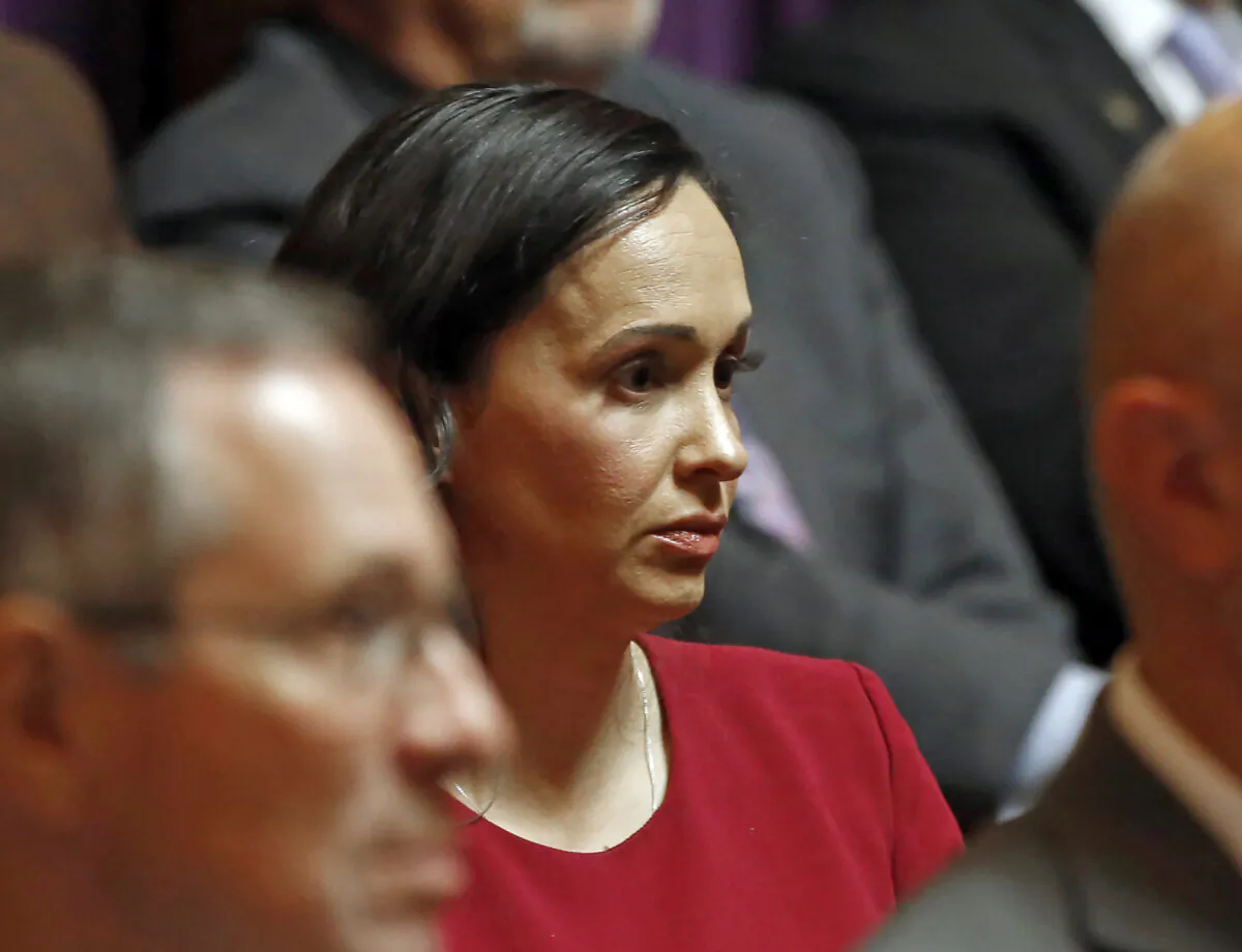 California Republican Party Chairwoman Jessica Millan Patterson listens as attorneys present their arguments before the California Supreme Court in Sacramento, Calif., on Nov. 6, 2019. (Rich Pedroncelli/AP Photo)