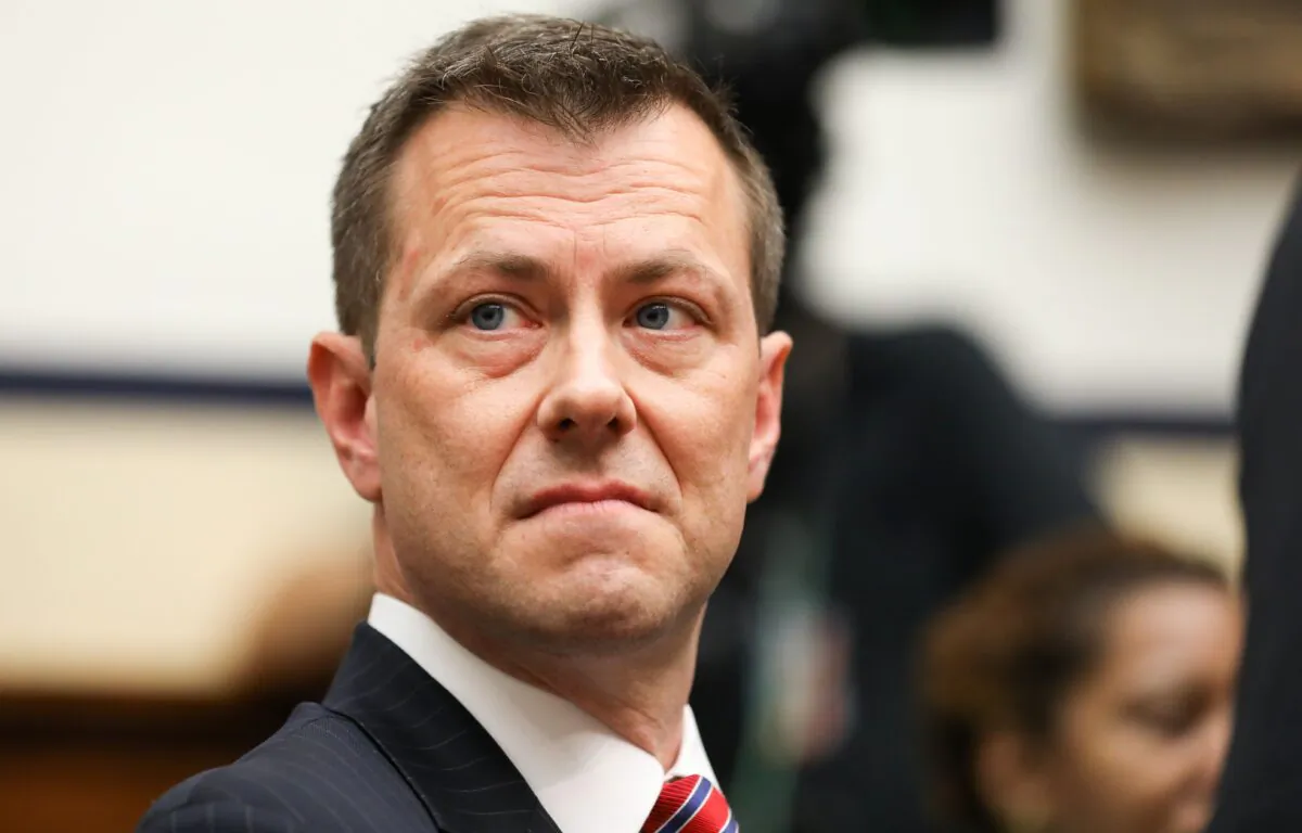FBI Deputy Assistant Director Peter Strzok testifies at the Committee on the Judiciary and Committee on Oversight and Government Reform Joint Hearing on "Oversight of FBI and DOJ Actions Surrounding the 2016 Election" in Washington on July 12, 2018. (Samira Bouaou/The Epoch Times)
