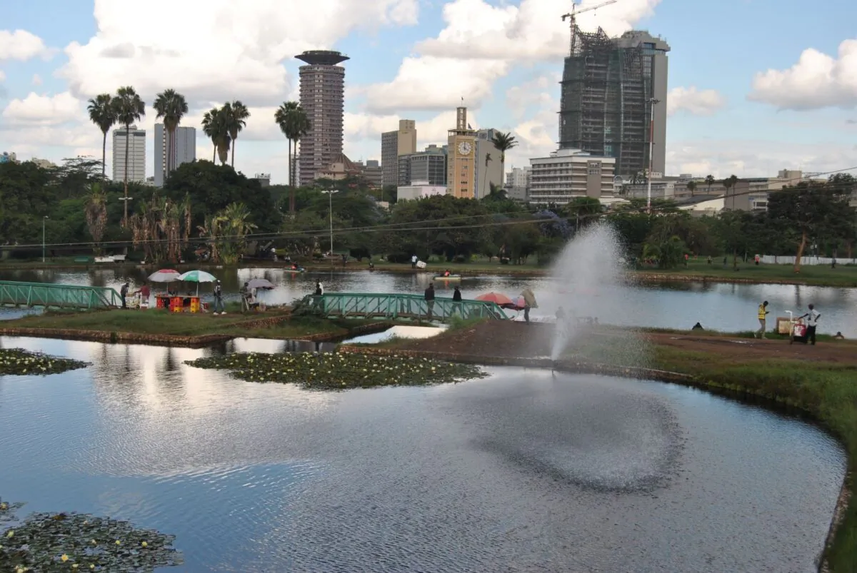 The artificial lake at Uhuru Park adjacent to the Nairobi Central Business District in Kenya on Nov. 13, 2019. Plans giving a Chinese company the go-ahead to build an elevated expressway through the park were shelved after a public outcry. (Dominic Kirui for The Epoch Times)