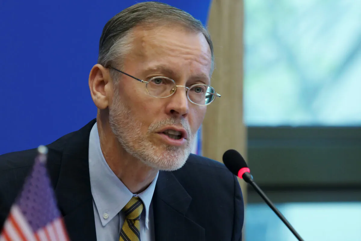Brent Christensen, director of the American Institute in Taiwan, speaks in Taipei, Taiwan on Nov. 22, 2019.  (Fabian Hamacher/Reuters)
