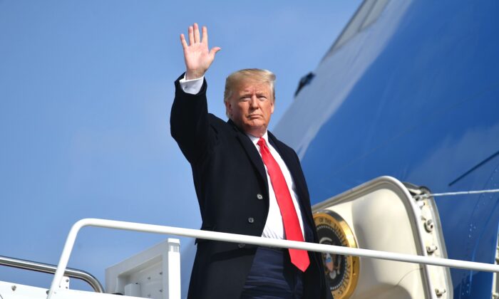 President Donald Trump makes his way to board Air Force One before departing from Andrews Air Force Base in Maryland on Nov. 20, 2019. (Mandel Ngan/AFP via Getty Images)