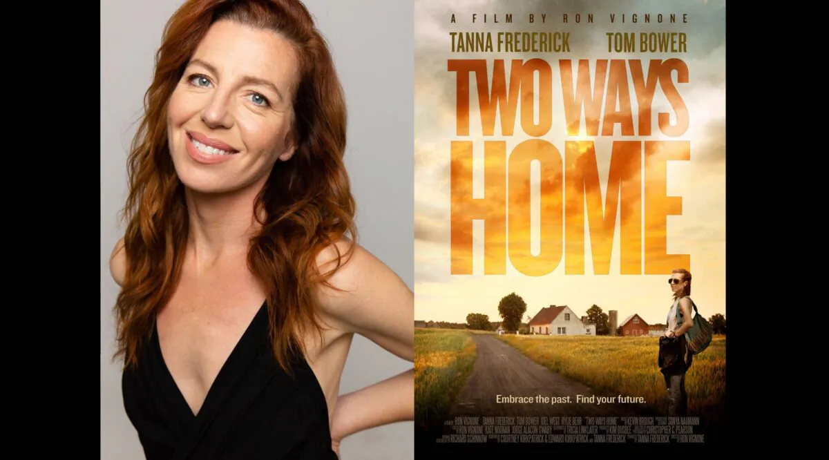 Actress and producer Tanna Frederick with the poster for the film Two Ways Home. (Courtesy Tanna Frederick)