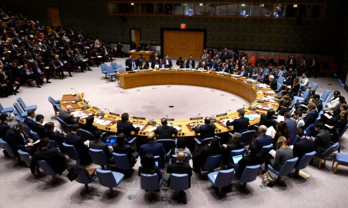 The United Nations Security Council meets to discuss the Venezuelan crisis at the United Nations in New York City on Feb. 26, 2019. (Johannes Eisele/AFP via Getty Images)