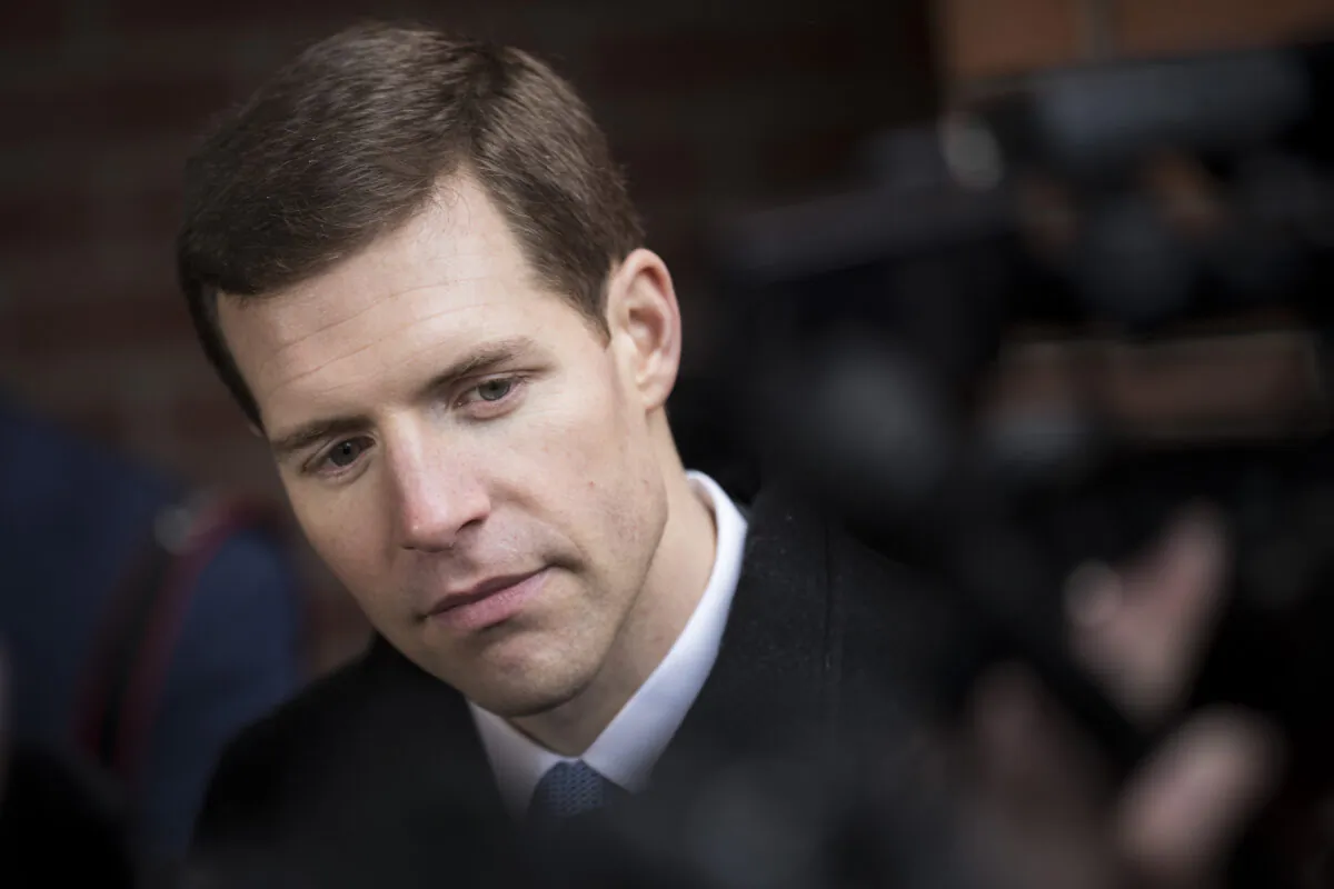 Conor Lamb, Democratic congressional candidate for Pennsylvania's 18th district, speaks to reporters in a March 2018 file photograph. Lamb was elected in Nov. 2018. (Drew Angerer/Getty Images)