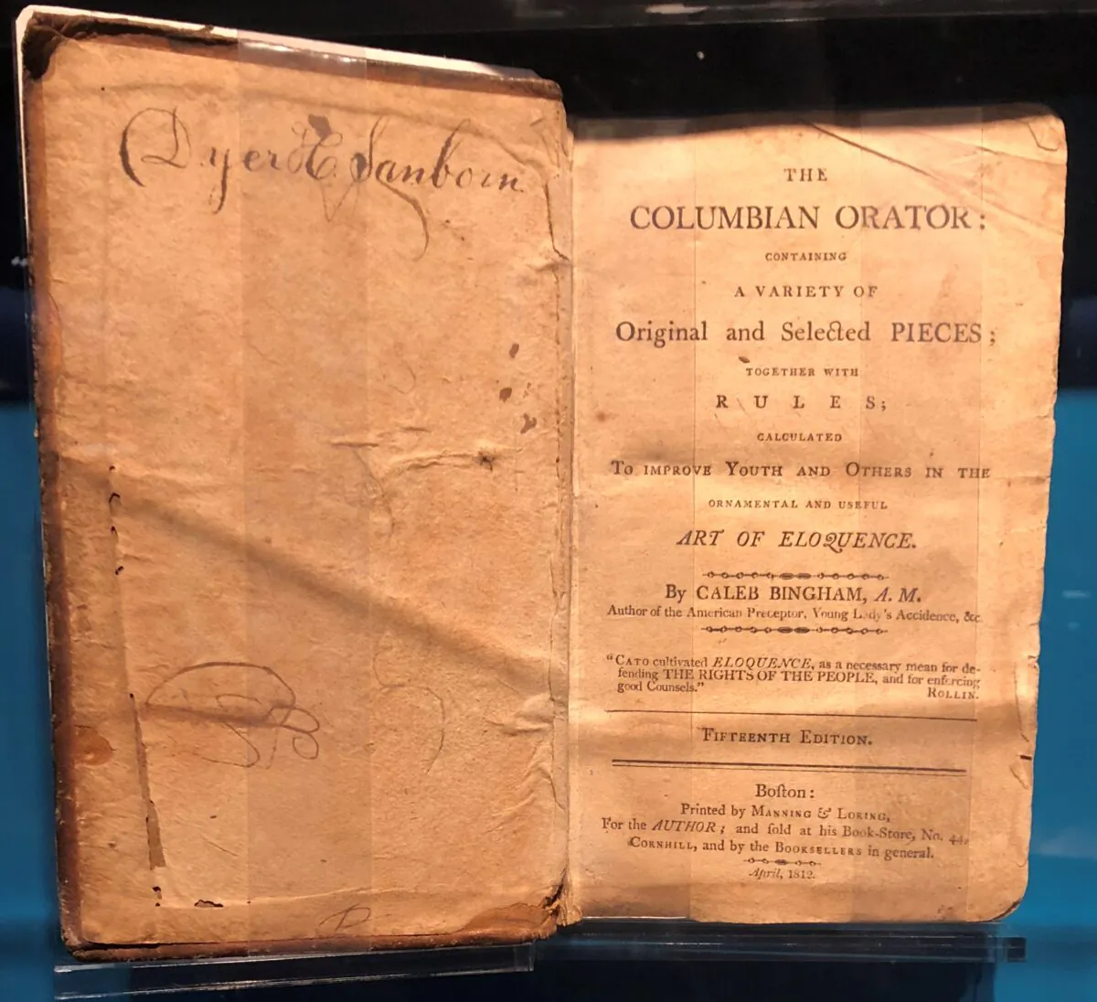 Frederick Douglass’s copy of 1812 edition of “The Columbian Orator,” compiled by Caleb Bingham. (CC BY-SA 4.0)