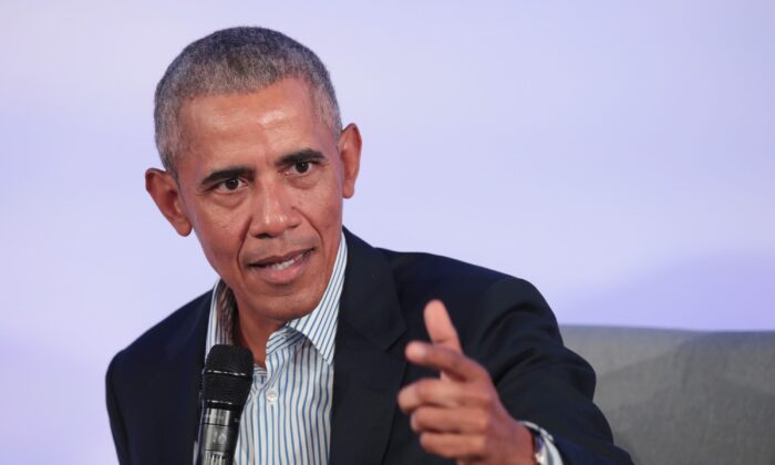Former President Barack Obama speaks to guests at the Obama Foundation Summit on the campus of the Illinois Institute of Technology in Chicago on Oct. 29, 2019. (Scott Olson/Getty Images)
