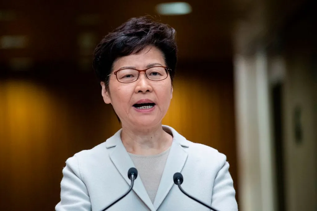 Hong Kong leader Carrie Lam speaks during a press conference in Hong Kong on Nov. 26, 2019. (Nicolas Asfouri/AFP via Getty Images)