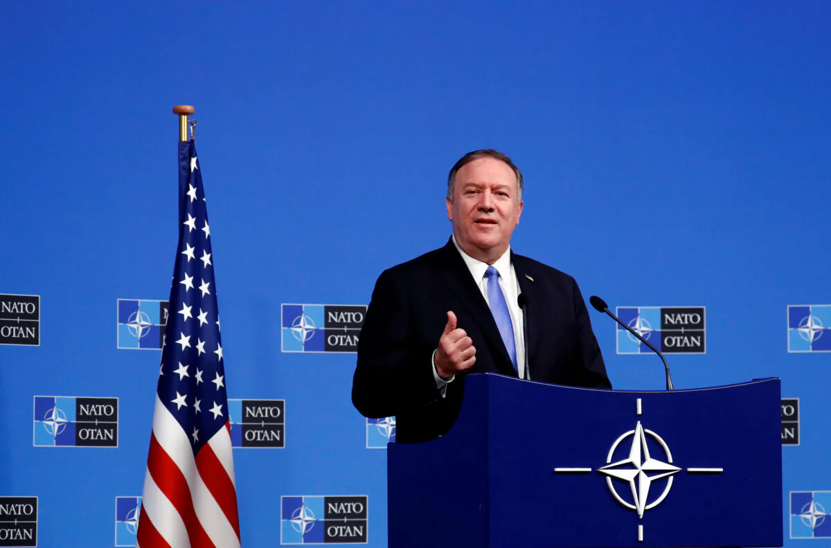 U.S. Secretary of State Mike Pompeo holds a news conference at the Alliance headquarters in Brussels, Belgium on Nov. 20, 2019. (Francois Lenoir/Reuters)