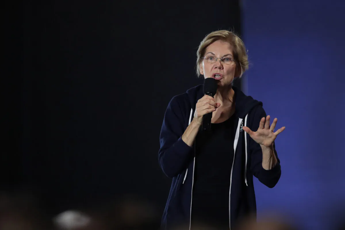 Democratic presidential candidate Sen. Elizabeth Warren (D-Mass.) speaks to a crowd during a campaign stop at the Val Air Ballroom in West Des Moines, Iowa on Nov. 25, 2019. (Scott Olson/Getty Images)