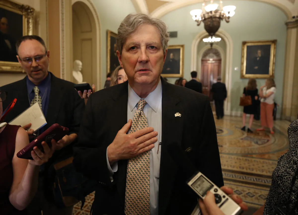 Sen. John Kennedy (R-La.) speaks to reporters after attending the Republican weekly policy luncheon on Capitol Hill in Washington on July 23, 2019. (Mark Wilson/Getty Images)