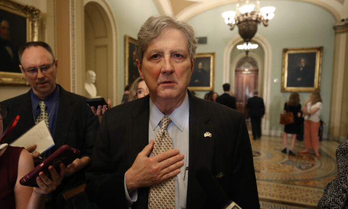 Sen. John Kennedy (R-La.) speaks to reporters after attending the Republican weekly policy luncheon on Capitol Hill in Washington on July 23, 2019. (Mark Wilson/Getty Images)